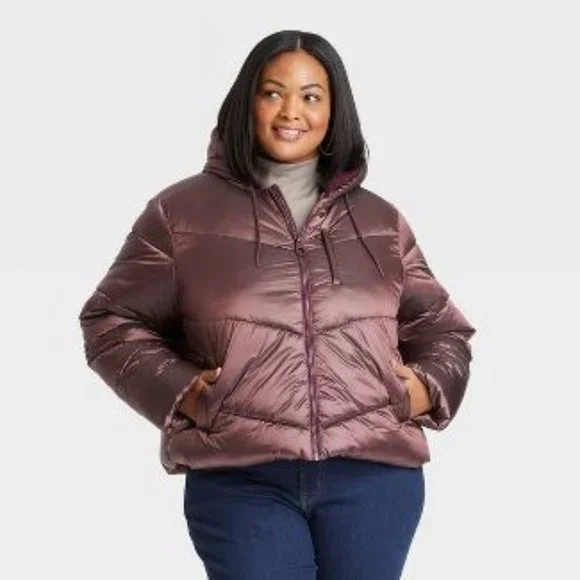 Women's Plus Size Short Puffer Jacket Ava Viv™ brown